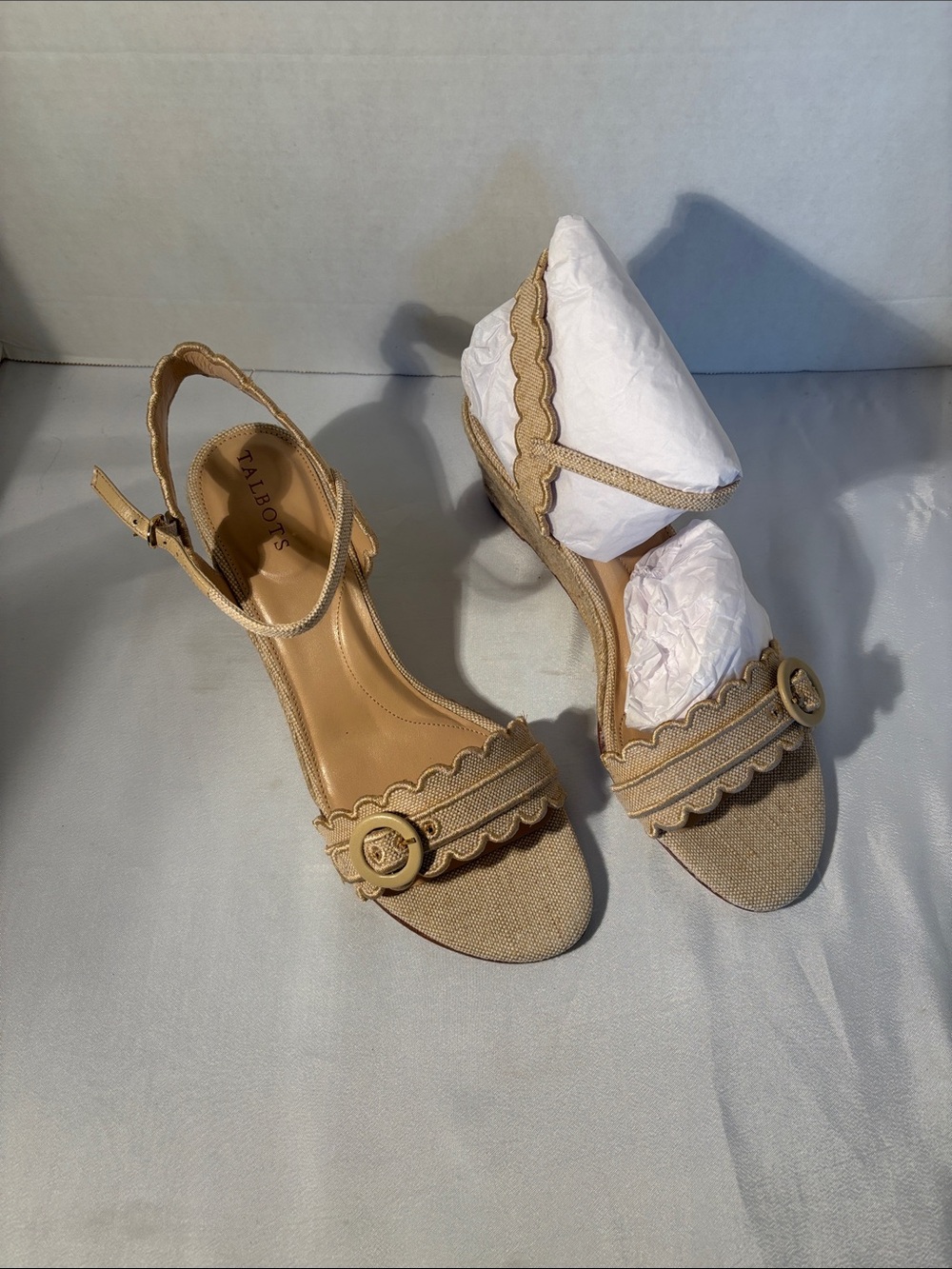 Talbots Neutral Scalloped Ankle-Strap Heels